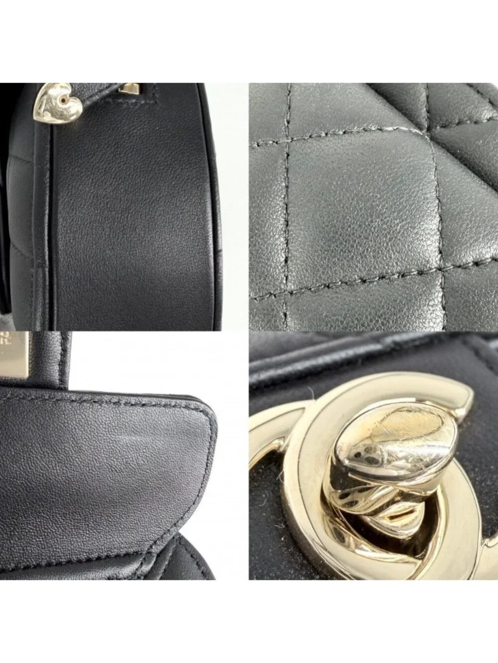 Chanel Shoulder Bag Quilted Heart CC Logo Small Lambskin Black Gold
